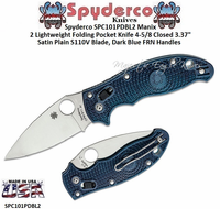  Spyderco SPC101PDBL2 Manix 2 Lightweight Folding Knife 3.37" Satin Plain S110V Blade, Dark Blue FRN Handles 