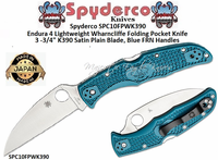 Spyderco SPC10FSK390 Endura 4 Lightweight Folding Pocket Knife 5' Closed 3-3/4" Bohler K390 Tool Steel Satin Serrated Blade, Blue FRN Handles  