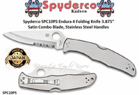 Spyderco SPC10PS Endura 3.85" Satin Finish Combo Edge VG-10 Blade Stainless Steel Handled Pocket Knife 
