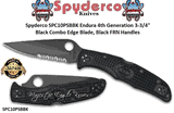 Spyderco SPC10PSBBK Endura 4th Generation 3-3/4" Black Combo Edge, Black Handled Pocket Knife 