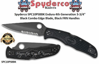 Spyderco SPC10PSBBK Endura 4th Generation 3-3/4" Black Combo Edge, Black Handled Pocket Knife 