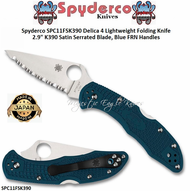 Spyderco SPC11FSK390 Delica 4 Lightweight Folding Knife 2.9" K390 Satin Serrated Blade, Blue FRN Handles  