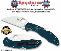 Spyderco SPC11FPWK390 Delica 4 Lightweight Folding Knife 2.9" K390 Satin Wharncliffe Plain Blade, Blue FRN Handles 