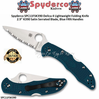 Spyderco SPC11FSK390 Delica 4 Lightweight Folding Knife 2.9" K390 Satin Serrated Blade, Blue FRN Handles  