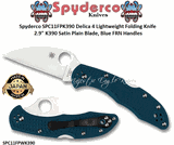Spyderco SPC11FPWK390 Delica 4 Lightweight Folding Knife 2.9" K390 Satin Wharncliffe Plain Blade, Blue FRN Handles 