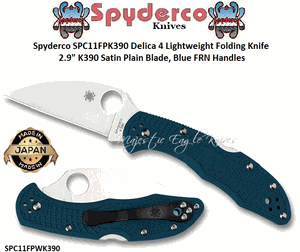 Spyderco SPC11FPWK390 Delica 4 Lightweight Folding Knife 2.9" K390 Satin Wharncliffe Plain Blade, Blue FRN Handles 