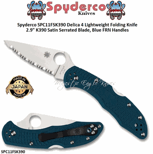 Spyderco SPC11FSK390 Delica 4 Lightweight Folding Knife 2.9" K390 Satin Serrated Blade, Blue FRN Handles  