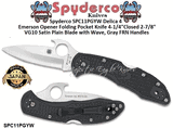 Spyderco SPC11PGYW Delica 4 Emerson Opener Folding Pocket Knife 4-1/4"Closed 2-7/8" VG10 Satin Plain Blade with Wave, Gray FRN Handles  