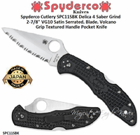 Spyderco SPC11SBK Delica 4 Folding Knife 2-7/8" VG10 Satin Serrated, Blade, Black FRN Handles 