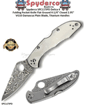 Spyderco SPC11TIPD Delica 4 Folding Pocket Knife Flat Ground 4-1/4" Closed 3" VG10 Damascus Plain Blade, Titanium Handles