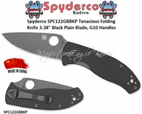 Spyderco SPC122GBBKP Tenacious Folding Knife 3.38" Black Plain Blade, G10 Handles 