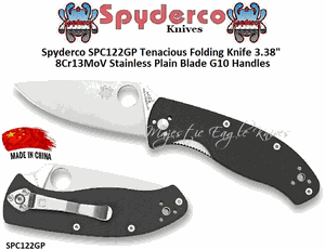 Spyderco SPC122GP Tenacious Folding Knife 3.38" 8Cr13MoV Stainless Plain Blade G10 Handles 