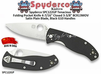 Spyderco SPC122GP Tenacious Folding Pocket Knife 4-7/16" Closed 3-3/8" 8CR13MOV Satin Plain Blade, Black G10 Handles! 