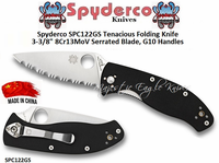 Spyderco SPC122GS Tenacious Folding Knife 3-3/8" 8Cr13MoV Serrated Blade, G10 Handles 