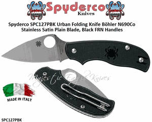 Spyderco SPC127PBK Urban Folding Knife 8Cr13MoV Stainless Satin Plain Blade, Black FRN Handles 