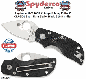 Spyderco SPC130GP Chicago Folding Knife 2" CTS-BD1 Satin Plain Blade, Black G10 Handles