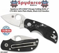 Spyderco SPC130GP Chicago Folding Knife 2" CTS-BD1 Satin Plain Blade, Black G10 Handles