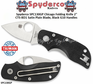 Spyderco SPC130GP Chicago Folding Knife 2" CTS-BD1 Satin Plain Blade, Black G10 Handles