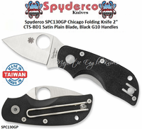 Spyderco SPC130GP Chicago Folding Knife 2" CTS-BD1 Satin Plain Blade, Black G10 Handles