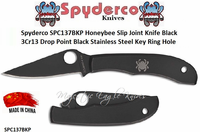 Spyderco SPC137BKP Honeybee Slip Joint Knife Black 3Cr13 Drop Point Black Stainless Steel Key Ring Hole