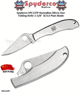 Spyderco SPC137P HoneyBee Micro-Size Folding Knife 1-5/8" 3Cr13 Plain Blade 