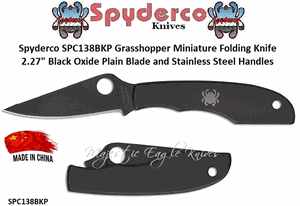 Spyderco SPC138BKP Grasshopper Miniature Folding Knife 2.27" Black Oxide Plain Blade and Stainless Steel Handles 