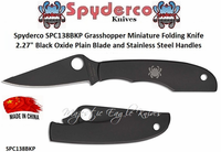 Spyderco SPC138BKP Grasshopper Miniature Folding Knife 2.27" Black Oxide Plain Blade and Stainless Steel Handles 