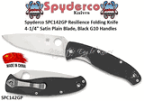 Spyderco SPC142GP Resilience Folding Knife 4-1/4" Satin Plain Blade, Black G10 Handles  