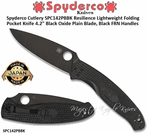 Spyderco SPC142PBBK  Resilience Lightweight Folding Knife 4.2" Black Oxide Plain Blade, Black FRN Handles  