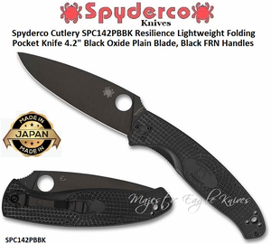 Spyderco SPC142PBBK Resilience Lightweight Folding Knife 4.2" Black Oxide Plain Blade, Black FRN Handles Spyderco SPC142PBBK Resilience Lightweight Folding Knife 4.2" Black Oxide Plain Blade, Black FRN Handles