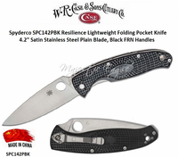 Spyderco SPC142PBK Resilience Lightweight Folding Pocket Knife 4.2" Satin Stainless Steel Plain Blade, Black FRN Handles 