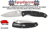 Spyderco SPC142PBK Resilience Lightweight Folding Pocket Knife 5-3/16 Closed 4-3/16" 8Cr13MoV Stainless Steel Satin Plain Blade, Black FRN Handles!