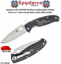Spyderco SPC142PSBK Resilience Lightweight Folding Knife 4.2" Satin Combo Blade, Black FRN Handles 