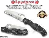 Spyderco SPC14SBK3 Rescue 3 Folding Knife 3.57" VG10 Satin Stainless Steel Serrated Blade, Black FRN Handles 