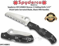 Spyderco SPC14SBK3 Rescue 3 Folding Knife 3.57" VG10 Satin Stainless Steel Serrated Blade, Black FRN Handles 