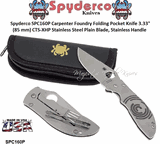 Spyderco SPC160P Carpenter Foundry Folding Pocket Knife 3.33" (85 mm) CTS-XHP Stainless Steel Plain Blade, Stainless Handle