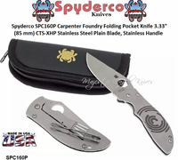 Spyderco SPC160P Carpenter Foundry Folding Pocket Knife 3.33" (85 mm) CTS-XHP Stainless Steel Plain Blade, Stainless Handle