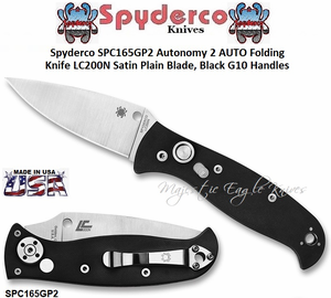 Spyderco SPC165GP2 Autonomy 2 AUTO Folding Knife LC200N Satin Plain Blade, Black G10 Handles Spyderco SPC165GP2 Autonomy 2 AUTO Folding Knife LC200N Satin Plain Blade, Black G10 Handles