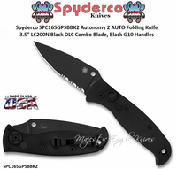 Spyderco SPC165GPSBBK2 Autonomy 2 AUTO Folding Knife 3.5" LC200N Black DLC Combo Blade, Black G10 Handles 