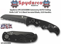 Spyderco SPC165GSBBK Autonomy AUTO Folding Knife 3.65" H-1 Black Serrated Blade, G10 Handles 