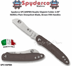 Spyderco SPC189PBN Roadie Slipjoint Folder 2.09" N690Co Plain Sheepsfoot Blade, Brown FRN Handles   