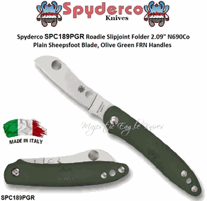 Spyderco SPC189PGR Roadie Slipjoint Folder 2.09" N690Co Plain Sheepsfoot Blade, Olive Green FRN Handles   