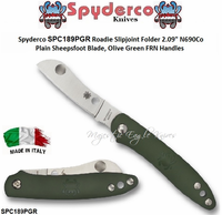 Spyderco SPC189PGR Roadie Slipjoint Folder 2.09" N690Co Plain Sheepsfoot Blade, Olive Green FRN Handles   