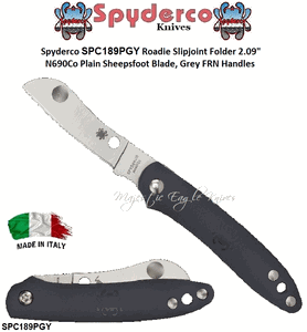 Spyderco SPC189PGY Roadie Slipjoint Folder 2.09" N690Co Plain Sheepsfoot Blade, Grey FRN Handles   