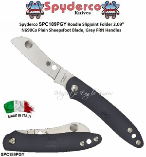 Spyderco SPC189PGY Roadie Slipjoint Folder 2.09" N690Co Plain Sheepsfoot Blade, Grey FRN Handles Spyderco SPC189PGY Roadie Slipjoint Folder 2.09" N690Co Plain Sheepsfoot Blade, Grey FRN Handles