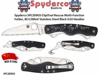Spyderco SPC209GS ClipiTool Rescue Multi-Function 8Cr13MoV Stainless Steel Black G10 Handled Pocket Knife 