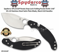 Spyderco SPC231GP Parata Stop Lock Folding Pocket Knife 3.46" VG-10 Stainless Steel Satin Plain Blade, Black G10 Handles 