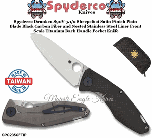 Spyderco SPC235CFTIP Sinkevich Drunken Frame Lock Pocket Knife Carbon Fiber Handle 3-3/8" CPM-S90V Stonewash Plain Blade 