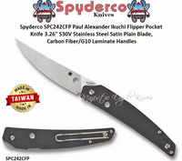 Spyderco SPC242CFP Paul Alexander Ikuchi Flipper Pocket Knife 3.26" S30V Stainless Steel Satin Plain Blade, Carbon Fiber/G10 Laminate Handles 