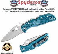 Spyderco SPC243FPK390 Endela Lightweight Folding Pocket Knife 3.41" K390 Stainless Steel Satin Plain Blade, Blue FRN Handles 